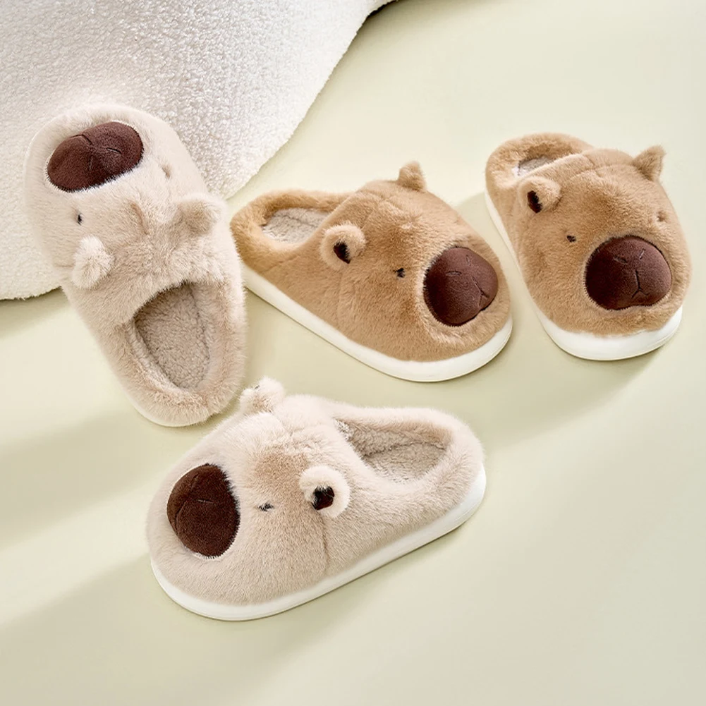 Plush Capybara Slippers Closed Toe Slippers Comfortable Fluffy Couple Slippers Non-Slip Furry Animal Slippers for Indoor Bedroom