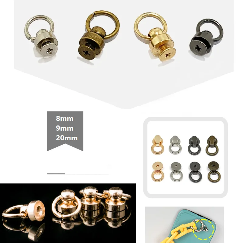 Screwback Round Head Rivet With Pull Ring Studs With Screw For DIY Leather Craft Belts Purse Handbags Phone Case