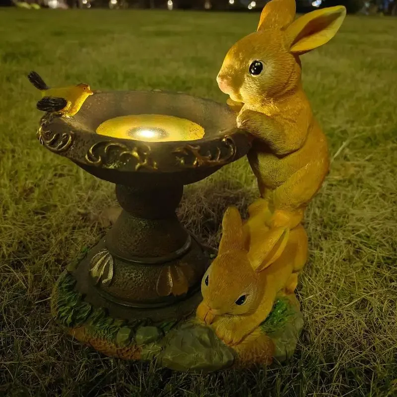 For Potted Plant Cottage Landscaping Spring Easter Flower Pot，Bunny Garden Statue Solar Animal Decorations Resin Crafts Cartoon