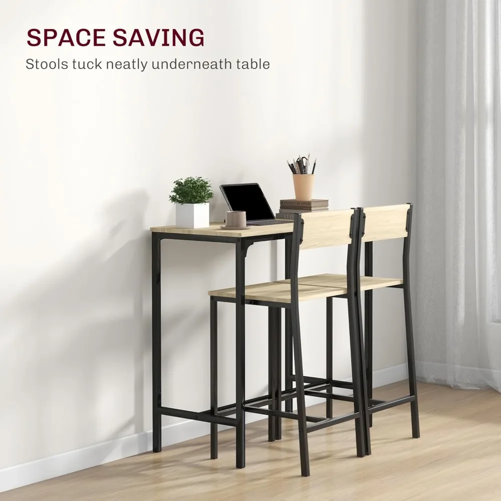 3-Piece Industrial Bar Table and Chairs Set: Counter-Height Kitchen Dining Table with Bar Stools – Ideal Breakfast Table for 2