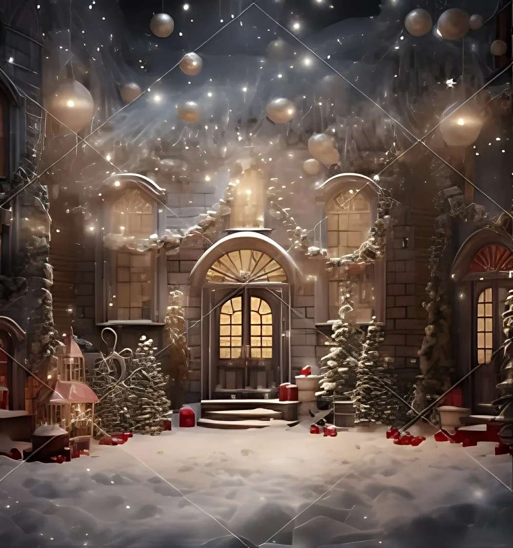 

Город Снег Дом для беременных Рождество деревня дверь елка фоны компьютерный принт рождественские фотостудийные фоны