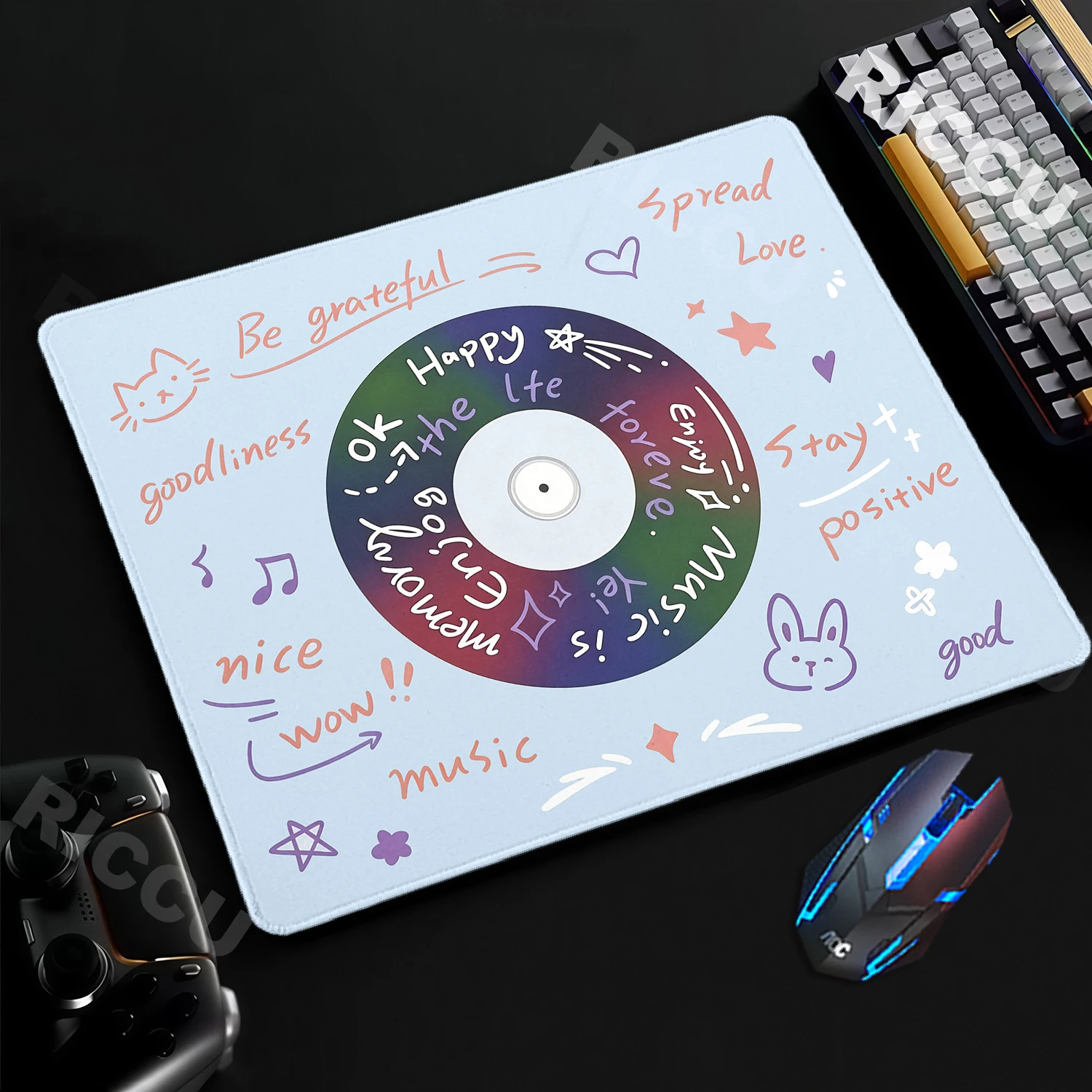 Retro CD Style Mousepad PC Computer Keyboard Professional Desk Rug Anti-slip Purple Small Size Carpet Locking Edge Rubber XS Mat