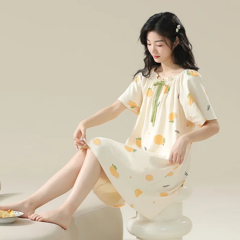 

Женская пижама весна-лето, хлопковая, с коротким рукавом, средней длины, в корейском стиле, с принтом, модная домашняя одежда