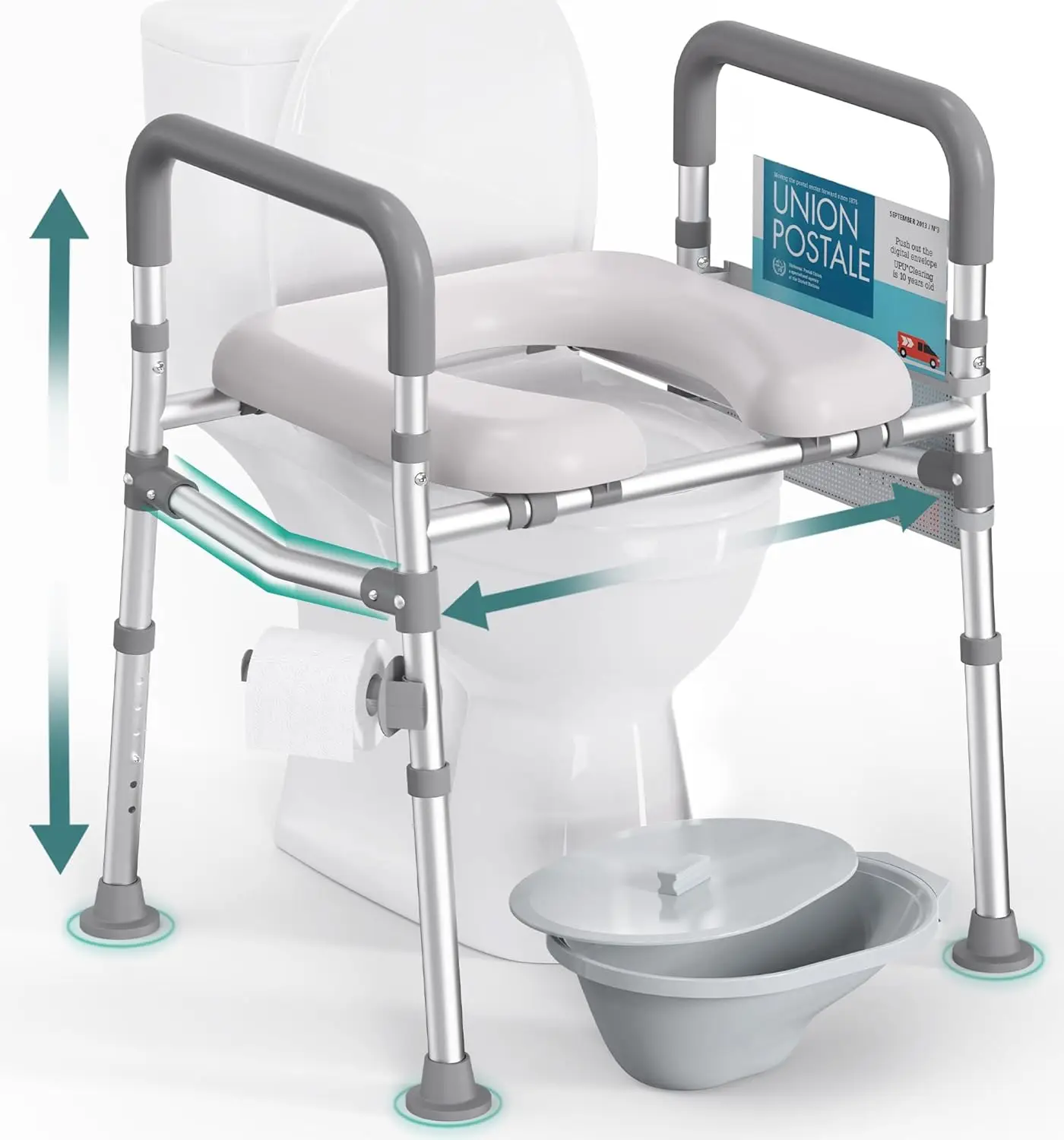 Adjustable Raised Toilet Safety Chair, Elderly Disabled Shower Stool, Armrest, Bathroom Aid, 400lbs Capacity, Non-Slip Design