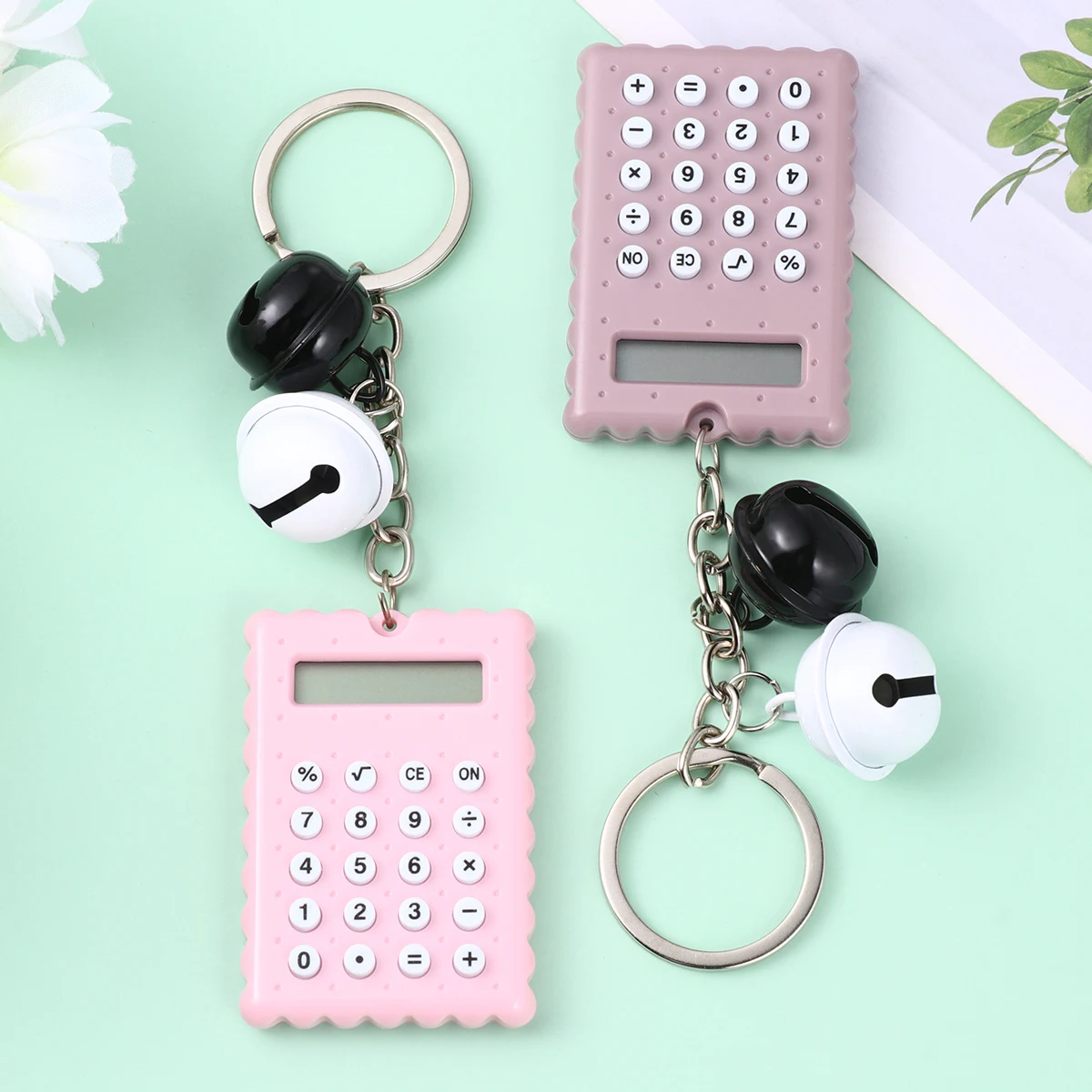2pcs Mini Keychain Calculator Portable Electronic Calculator For Students School Office Use Key Ring Shaped Compact