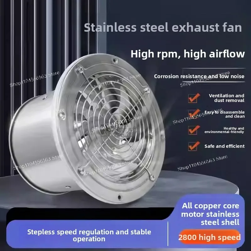4 Inch Stainless Steel Pipe Exhaust Fan, for Toilet & Kitchen, Powerful Booster Extractor, Window Ventilation Blower
