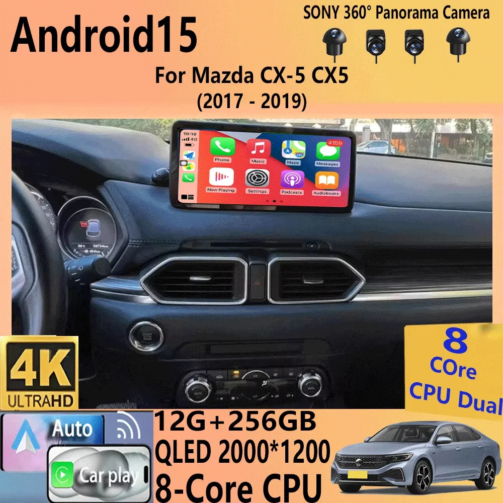 12.3 inch For Mazda CX5 CX-5 CX 5 2017 2018 2019 Screen Multimedia Video Player CarPlay Car Radio Autoradio 256GB Android 15