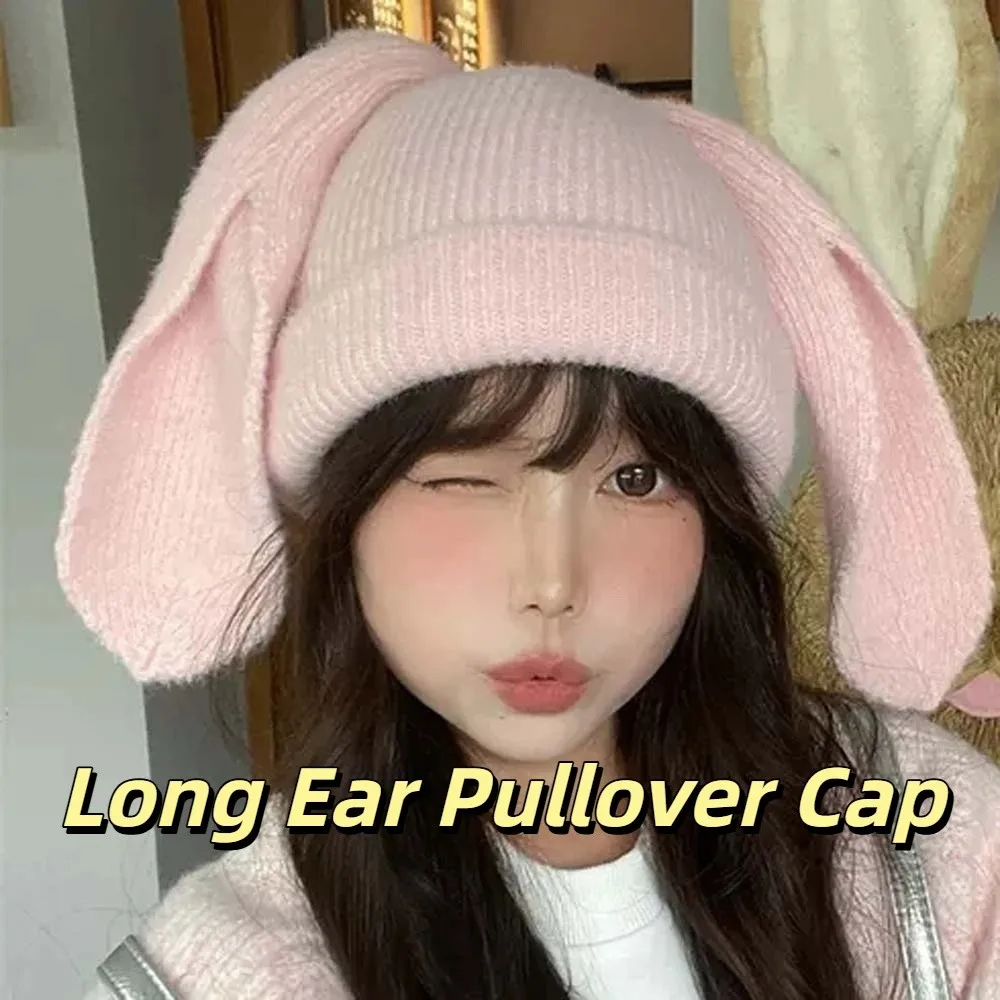 

Fashion Elastic Bunny Pullover Cap Korean Style Trendy Rabbit Ears Cap Soft Headgear Brimless Beanie Hat Gifts