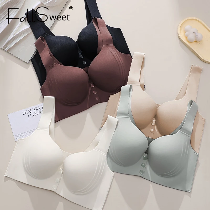 FallSweet Front Buckle Push Up Bra for Woman Seamless Large Size Sports Bras Comfort Wireless Brassiere Underwear Mom Lingerie