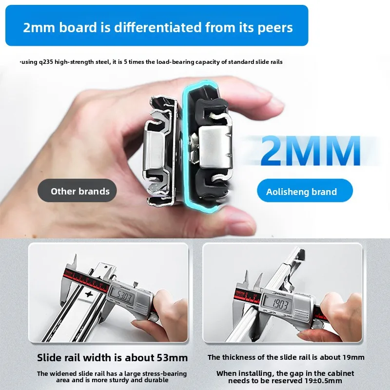 Mm Heavy Duty Three-Section Drawer Slides Cold-Rolled Steel Rails Soft-Close Damping Locking Options Cm Length Choices Cabinet