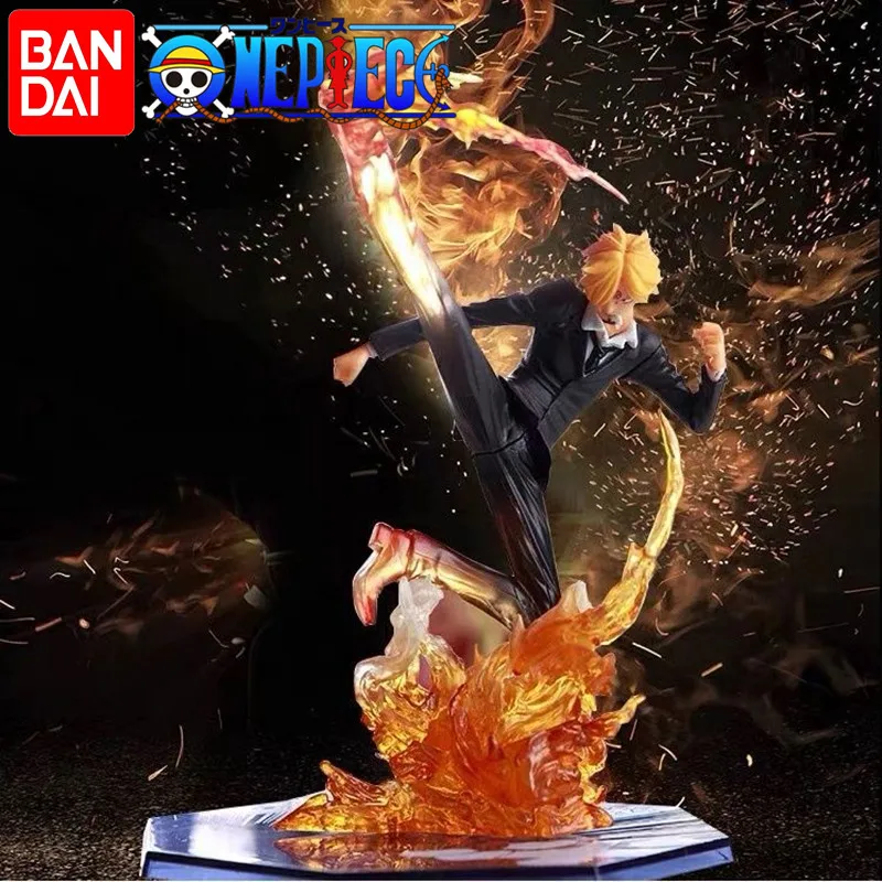 

16CM Anime One Piece Sanji Luffy Sculpture Black Leg Fire Battle PVC Collectible Onepiece Action Figure Model Toys for Children