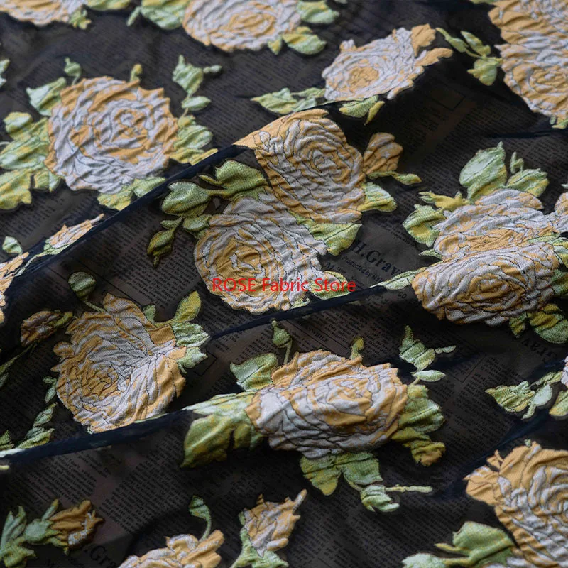 1 Meter Light Thin Relief Flower Jacquard Fabric Micro Transparent Dress Fluffy Skirt Diy Sewing Fabric