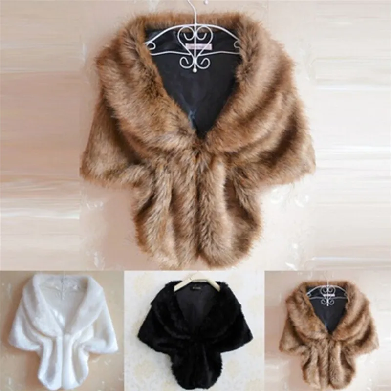 Hot New Women Plush Faux Fur Bridal Wedding Jacket Wrap Shrug Shawl Cape  Jaqueta Feminina Inverno Coats