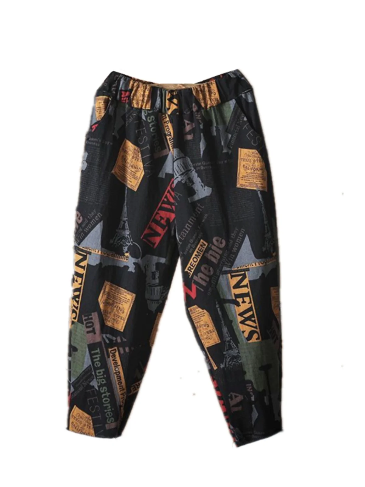 Moda algodão floral harem calças soltas casuais finas sle verão solto perna larga nove pontos calças de repolho plus size