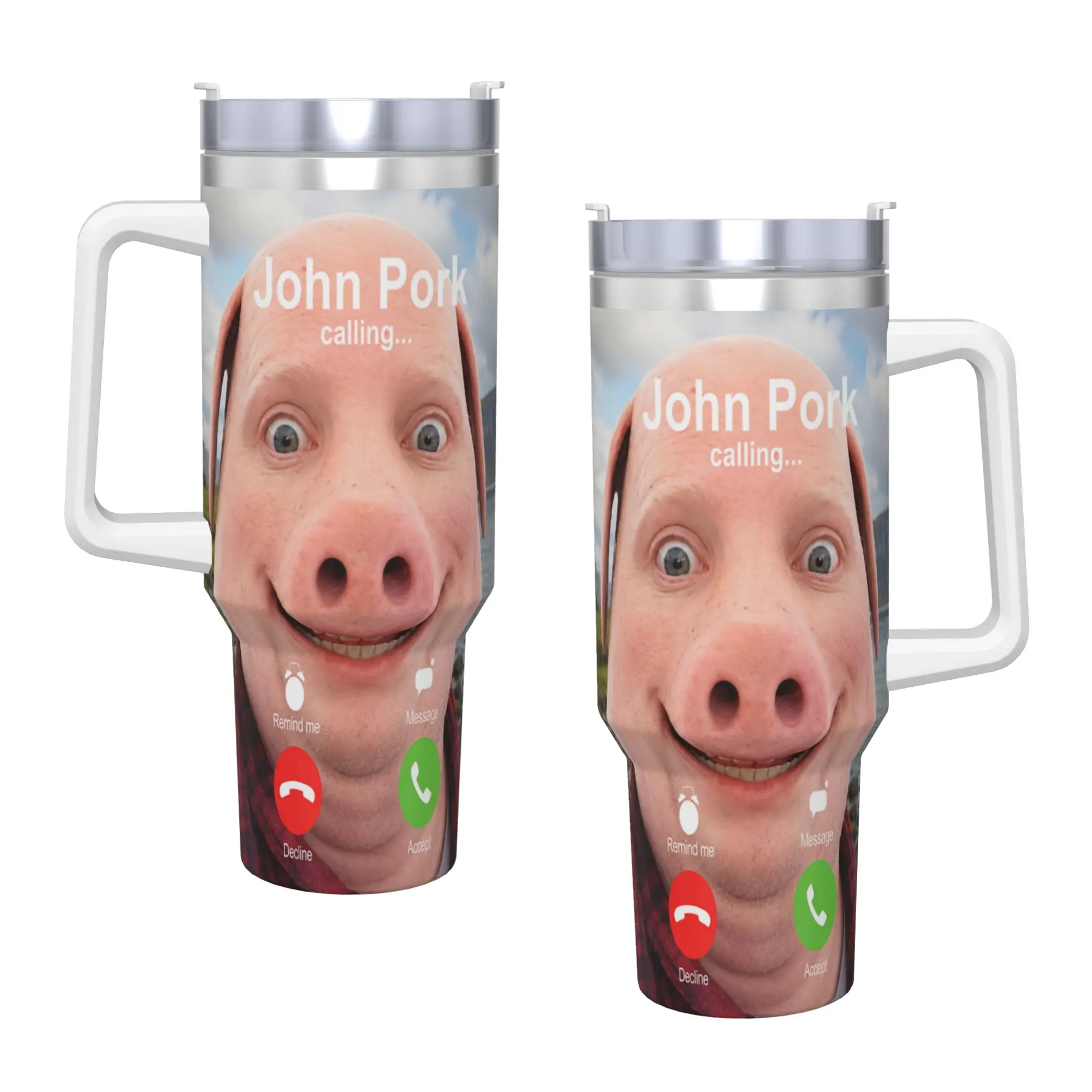 Stainless Steel Tumbler John Pork Calling Decline Accept Incoming Call John Pork Thermal Cups Keep Heat Cold Drink Car Mugs