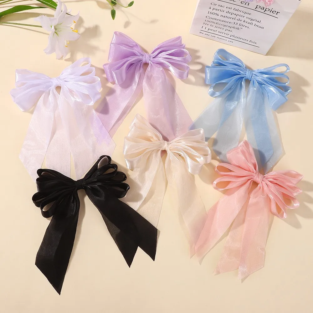 36pcs Chiffon Yarn Long Tassel Bow Hair Clips Organza Bowknot Hairpins Hairgrips for Kids Girls Bulk Headwear Accessory Bulk