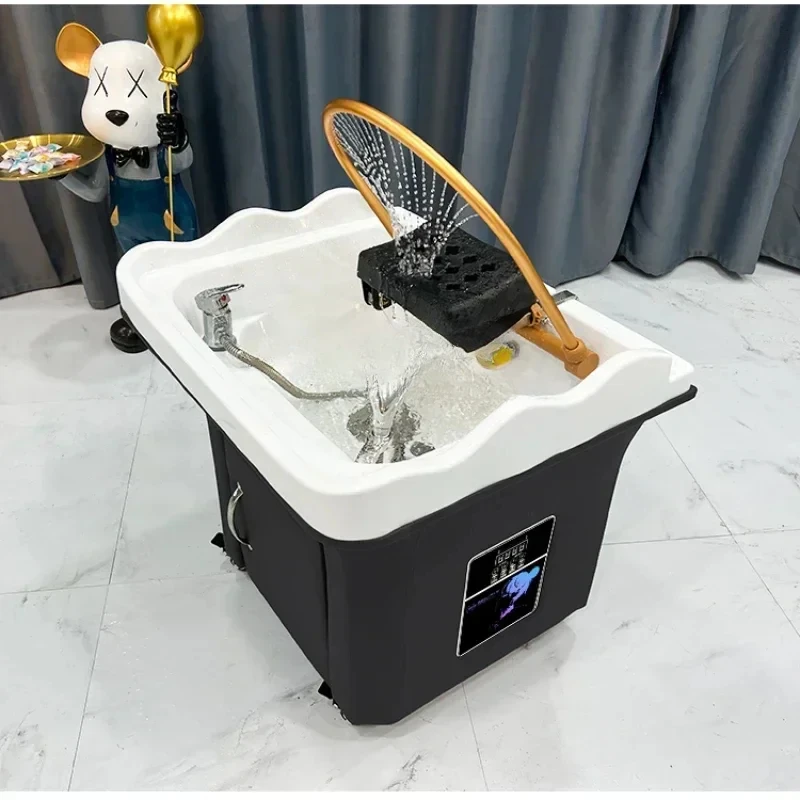 

Beauty Salon Massage Couch Movable Head Therapy Machine Water Circulation Fumigation Head Recuperation Hair Shampoo Basin