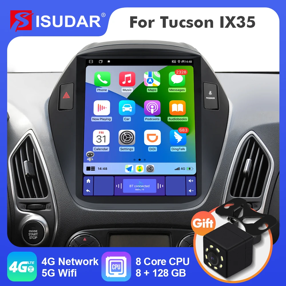 ISUDAR Android 12 Car Radio Hyundai Tucson 2 ix35 2009 - 2015 Multimedia Player 2 DIN Tesla Vertical GPS Carplay Auto Stereo FM