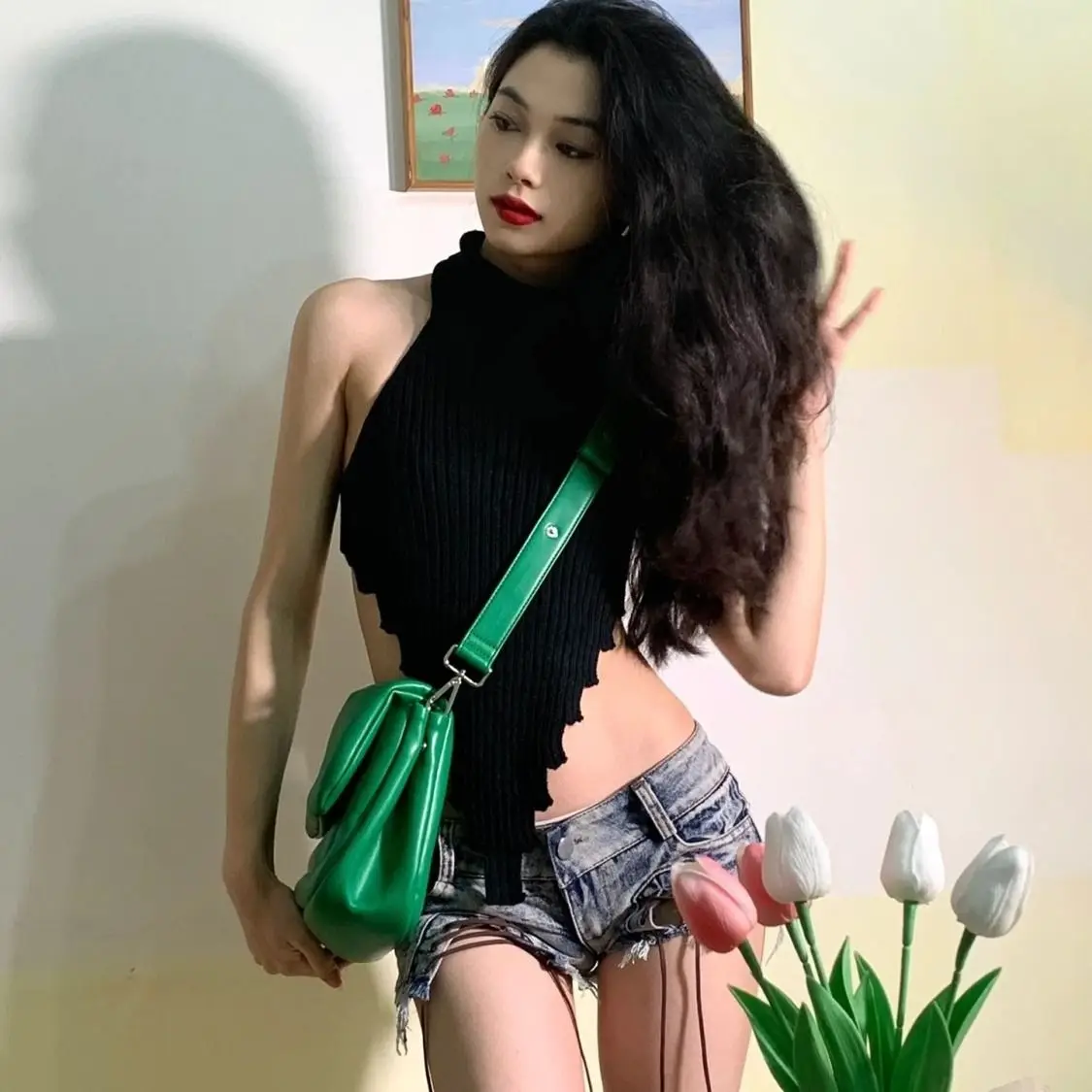 

Y2k Shorts Retro Cross-strap Low-rise Denim Super Shorts Women's Summer Tight Hip-wrapped Hot Pants