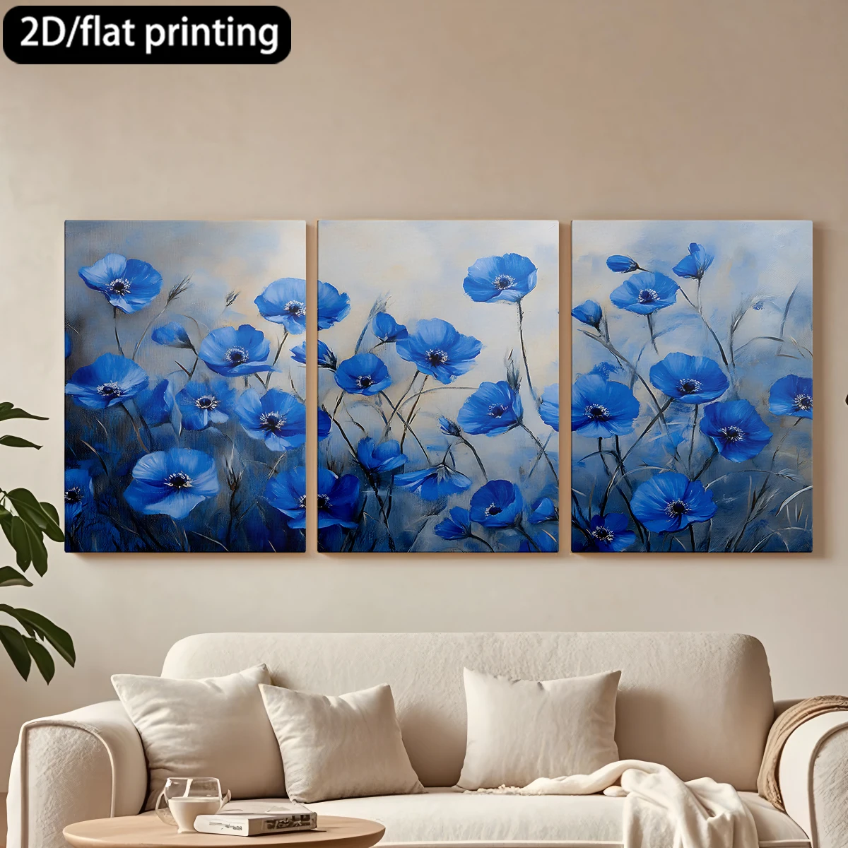 

Декоративная картина на холсте в деревянной раме, 3 шт., с изображением синих анемонов, очаровательное яркое искусство. Украшение для коридора и спальни.
