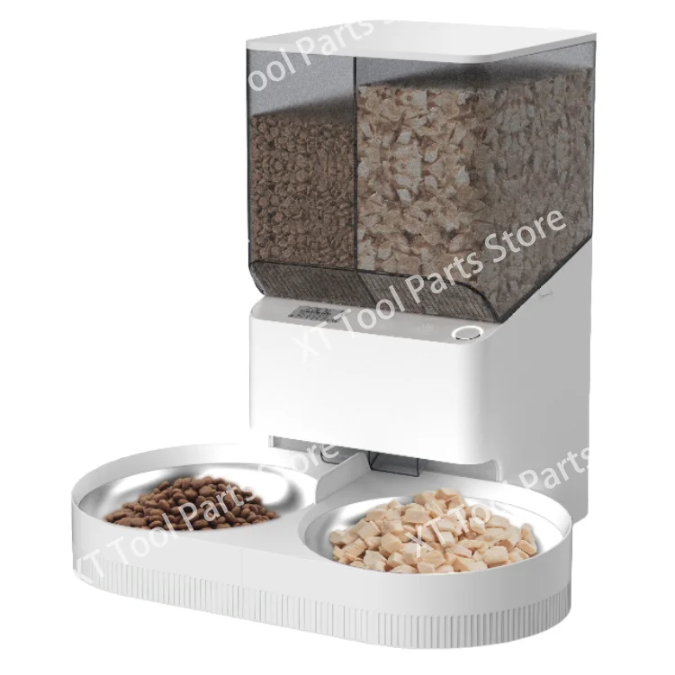 Double box pet feeder with two bowls for cats and puppies