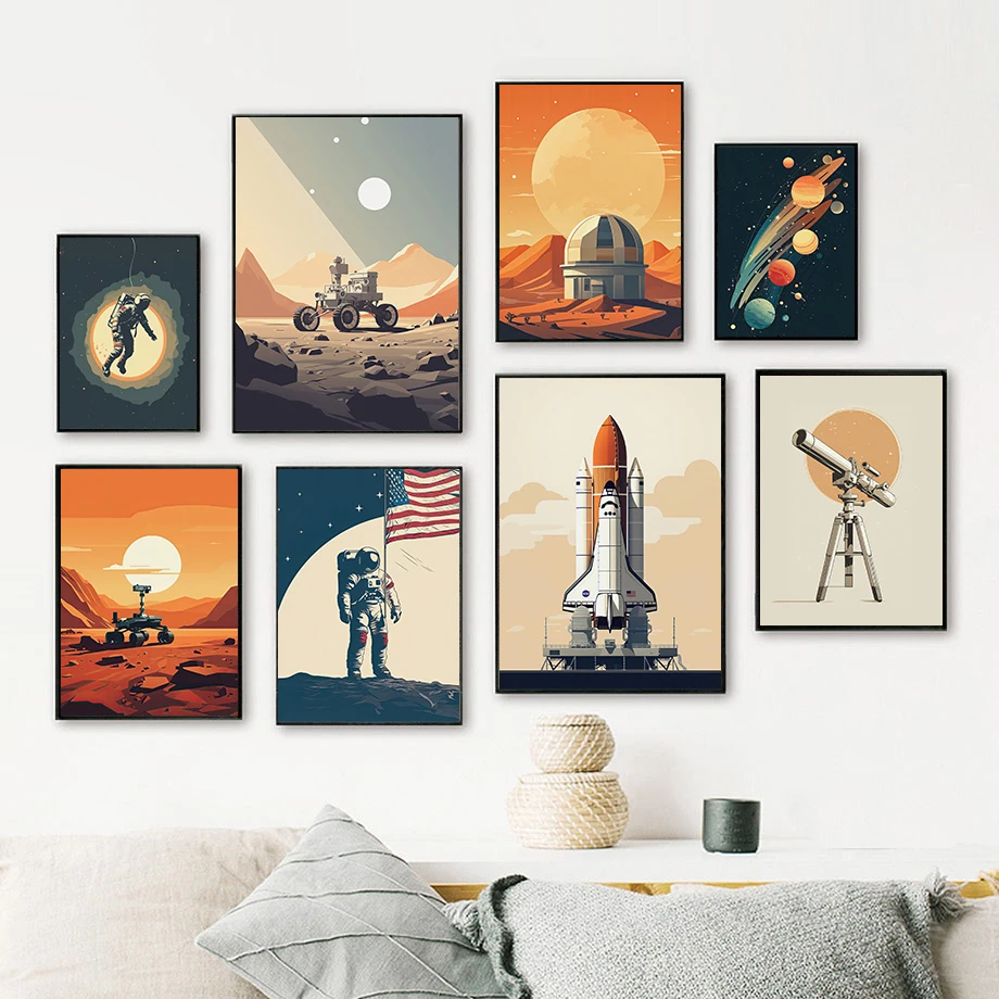 Retro Raumfähre Astronomie Milchstraße Sonnensystem Druck Poster Wandkunst Leinwand Gemälde Nordisches Poster Wohnzimmer Deko