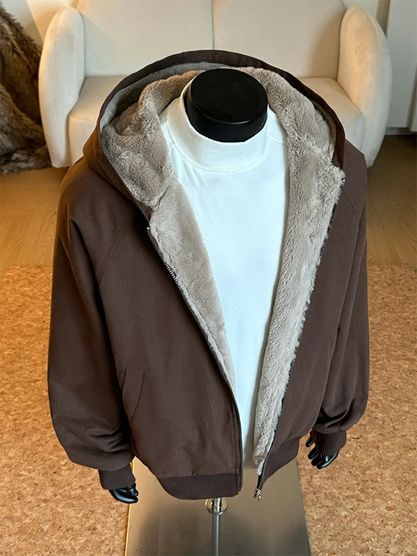 

Мужская утепленная зимняя хлопковая куртка-пальто с двусторонним ношением, капюшоном, мехом и кожаными вставками, дизайн «Горный орел», теплая, молодежная, модная