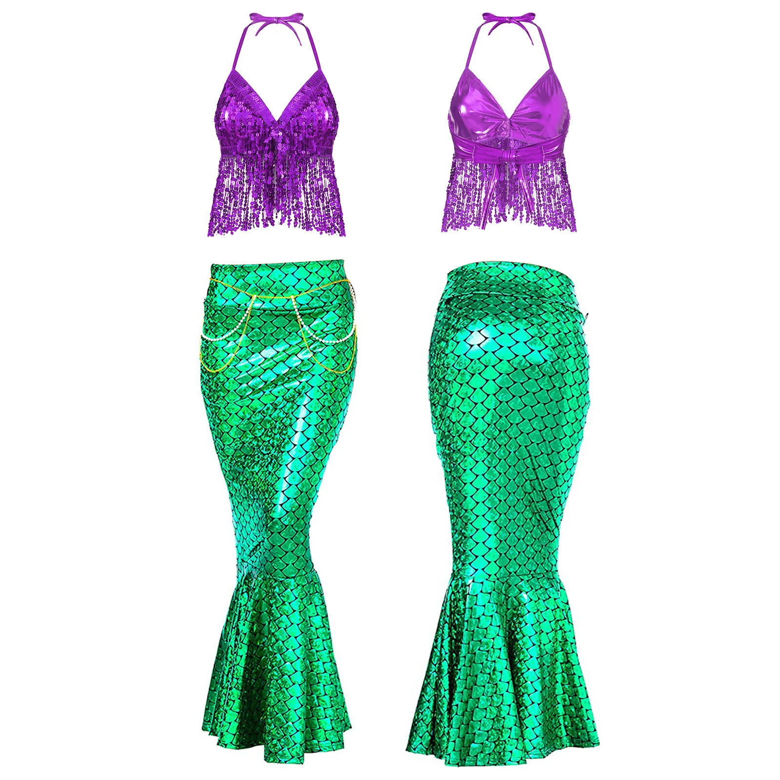 

Adult Women Mermaid Princess Halloween Cosplay Dress Up Costume Set Mermaid Tail Unifrom Skirt For Theme Party Birthday Holiday