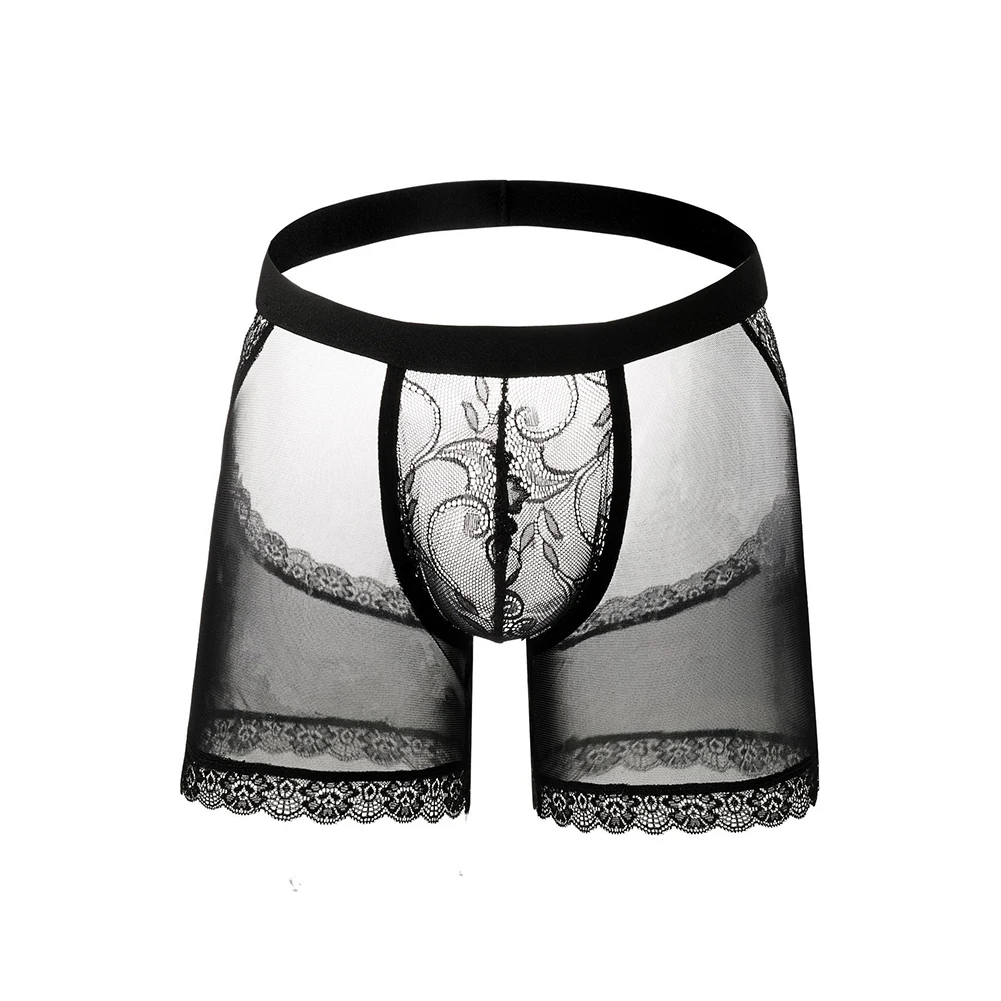 Calzoncillos tipo bóxer de encaje para hombre, Boxers Sissy de