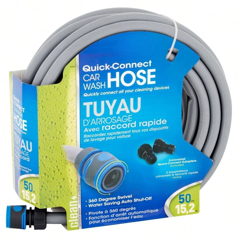 Car wash hose 50 ft durable polyethylene red high pressure quick connect for vehicle cleaning