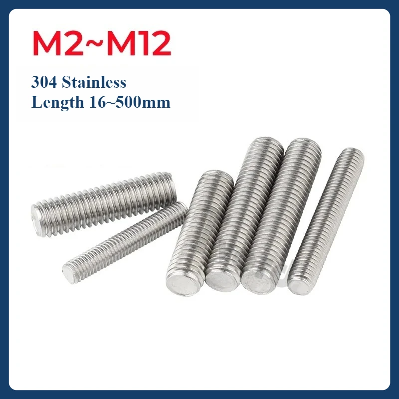 

M2 M2.5 M3 M4 M5 M6 M8 M10 M12 304 Stainless Steel Full Threaded Rod Fully Metric Thread Rods Screws Bolts Stud