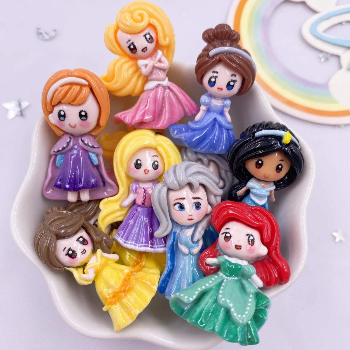 Resin Colorful Cartoon Kawaii Cool Princess Girl Flatback Christmas Figurines 8PCS Scrapbook DIY Bow Accessory Decor Home Crafts