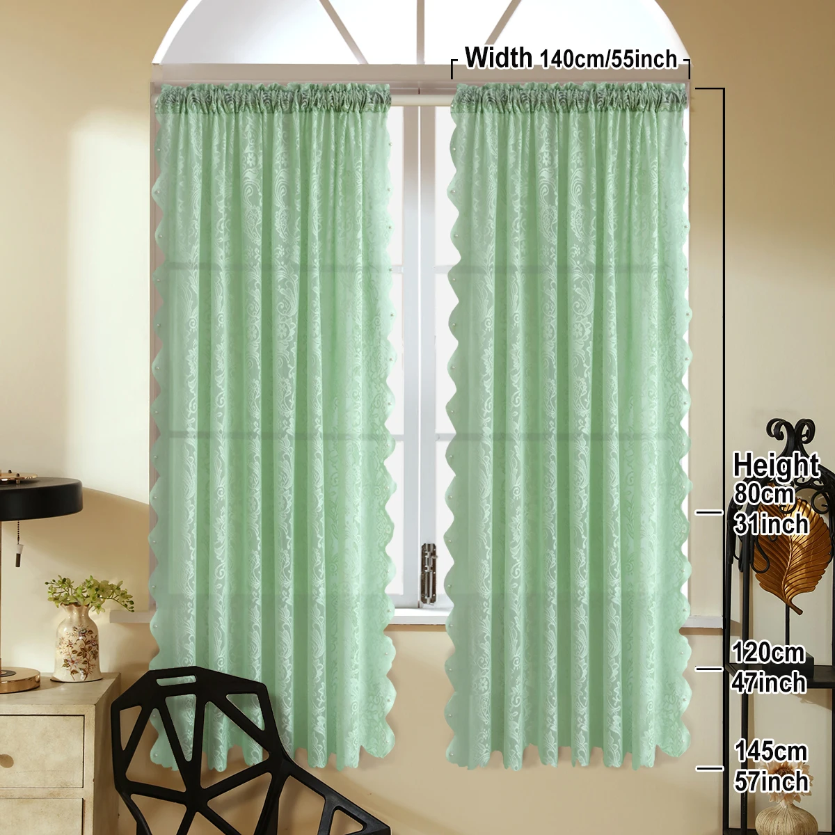 1pc Romantic White Lace Sheer Curtain，Rod Pocket，Floral Embroidery Short Gauze Curtain for Living Room，Kitchen Cabinet Curtain