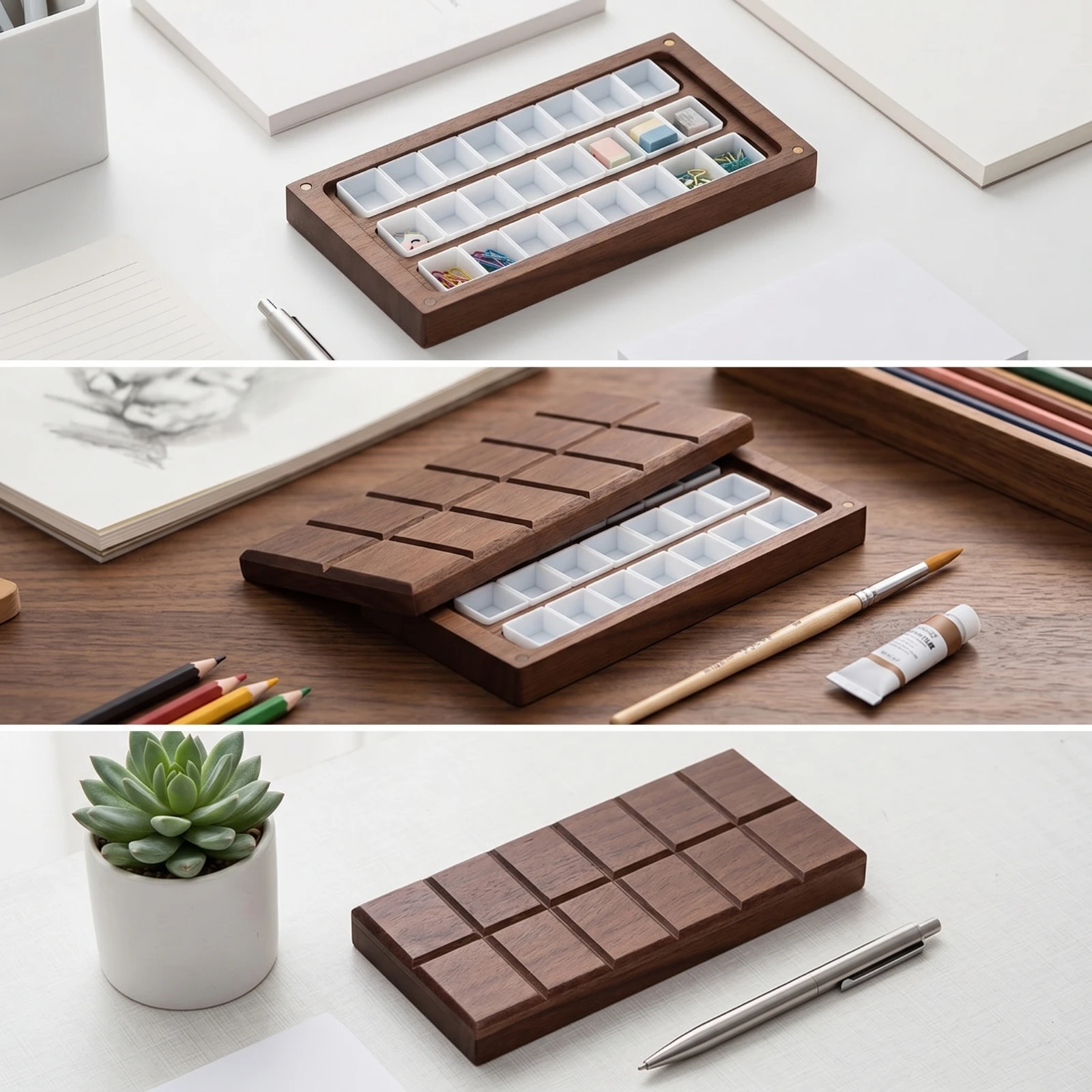 24-Compartment Organizer Multi-Grid Wooden Box with Lid Compartment Box Slimline Small Parts Organizer Compact for Artists