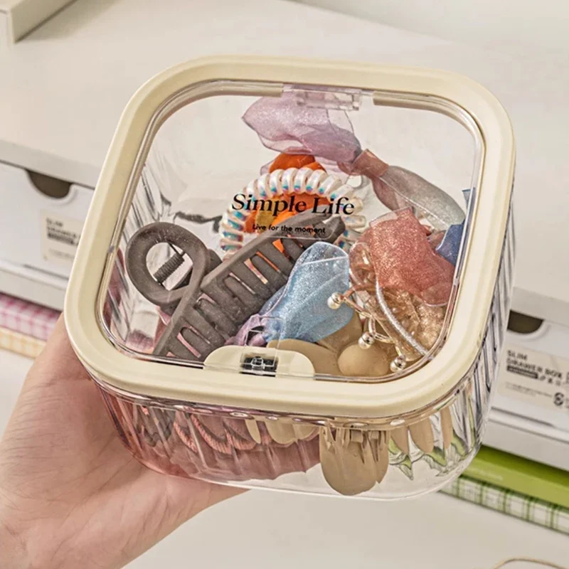 

New Mini Desktop Storage Box with Lid Dust Proof Hair Accessories Organizer Makeup Sundries Bucket Holder Case Desktop Trash Can