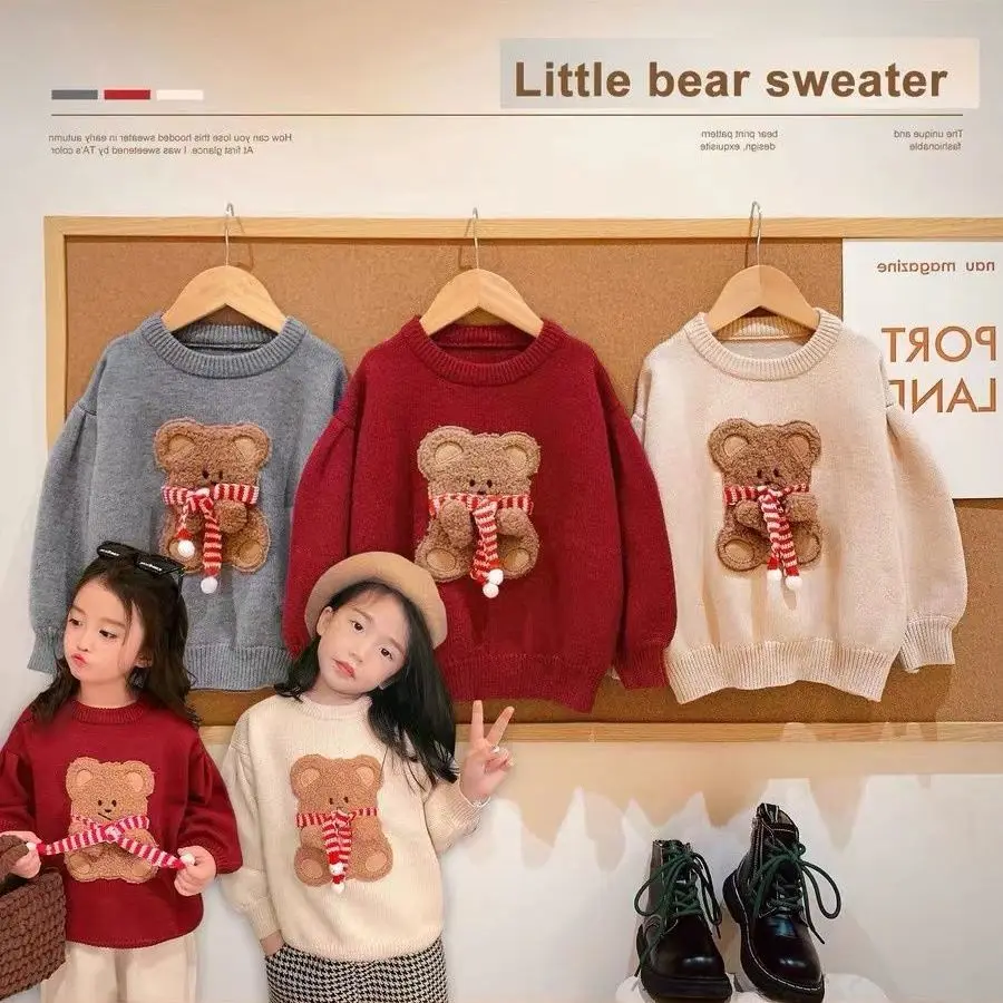 

Girl's Sweater Outdoor Wear 2022 Autumn and Winter New Pullover Medium and Big Children Knitted Thickened Warm Top New