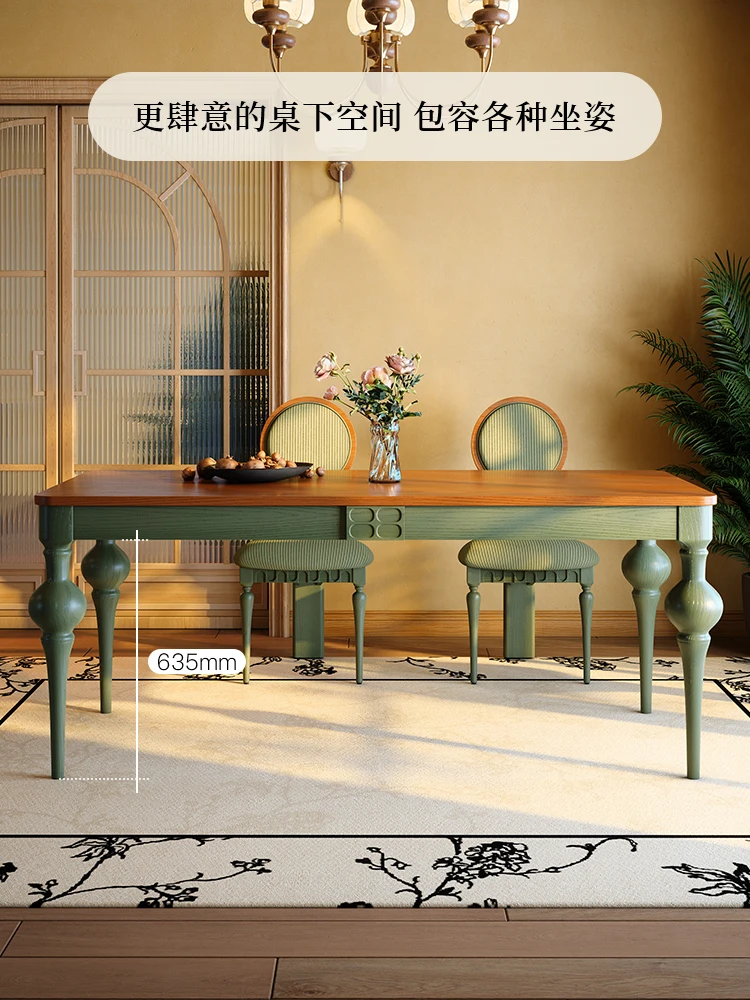 

Customizable French retro solid wood dining table restaurant home simple creative rectangle