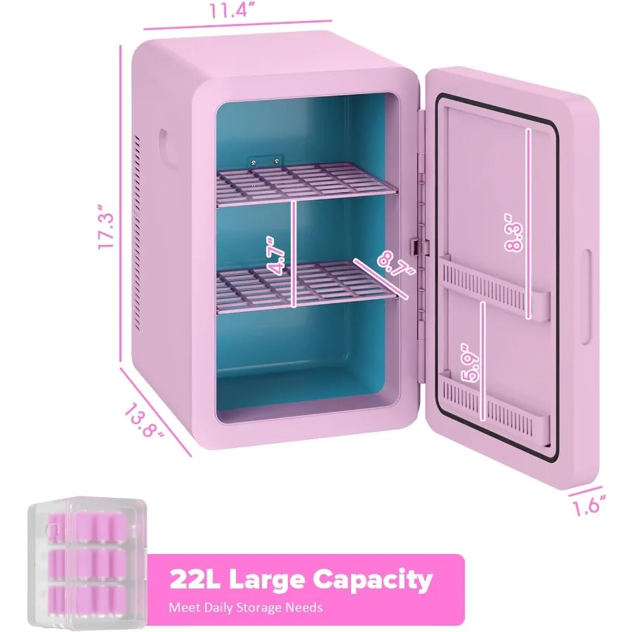 ثلاجة صغيرة 22 لتر/30 علب لغرفة النوم 12 فولت تيار مستمر مبرد محمول وتدفئة مع ثلاجة مدمجة أمامية زجاجية مثالية لمكتب السيارة