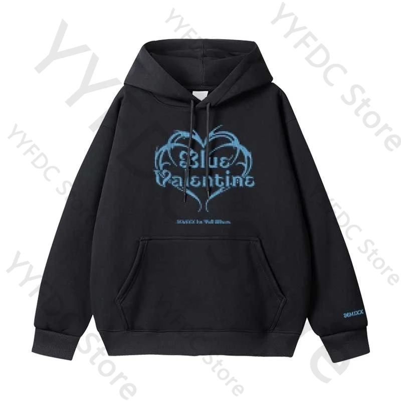 NMIXX ألبوم الأزرق عيد الحب هوديس Kpop موضة إلكتروني طباعة البلوز النساء الرجال الاتجاه الكوري الخريف فضفاض هوديي لمحبي القمم #2