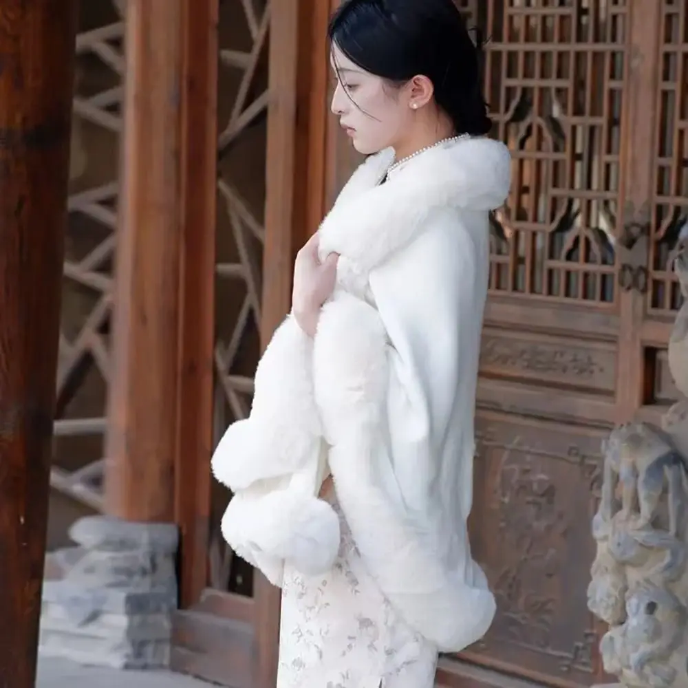 

1 шт., зимнее пальто с интенсивностью флиса, однотонное пальто с v-образным вырезом и меховым воротником, накидка, манлет, шаль «Последние денег»