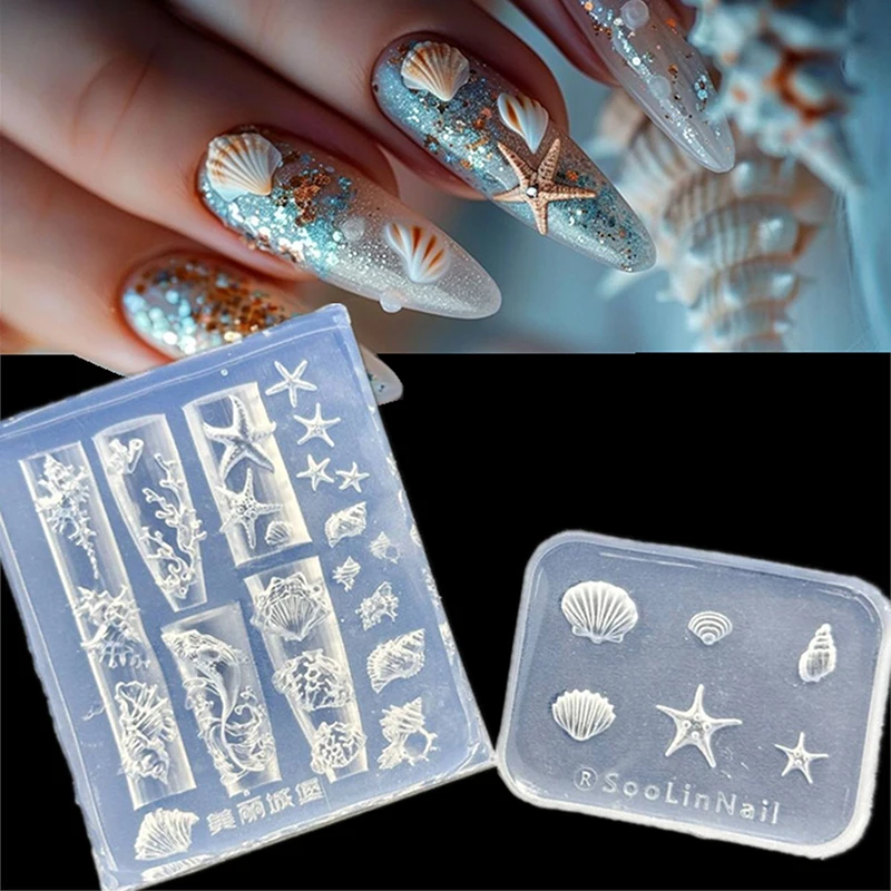 Moule à ongles en Silicone 3D sculpté, coquille de conque, Style océan, modèle de conception d'ongles en Silicone souple, accessoires pour Salon de manucure à faire soi-même