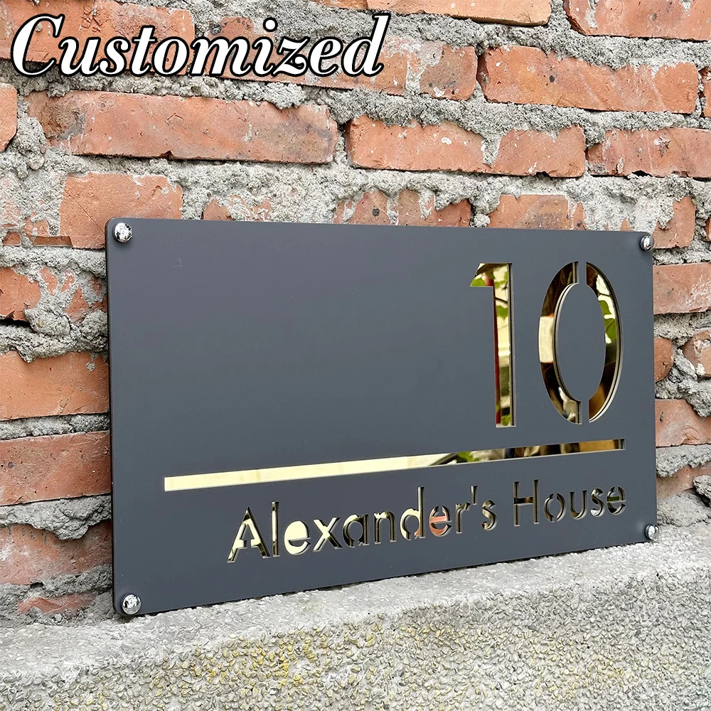 Custom 3D Door Sign Laser Cut Acrylic Mirror Text Modern Floating External HouseNumber Sign Outdoor Street Family Name Sign Gift