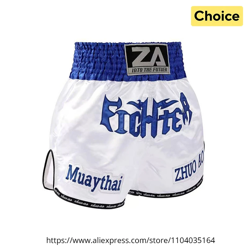 Muay Thai Shorts mit Buchstaben-Stickerei, Elastischer Bund, Satin BJJ MMA Sparring Kickbox-Shorts, Kampfsport MMA Uniform