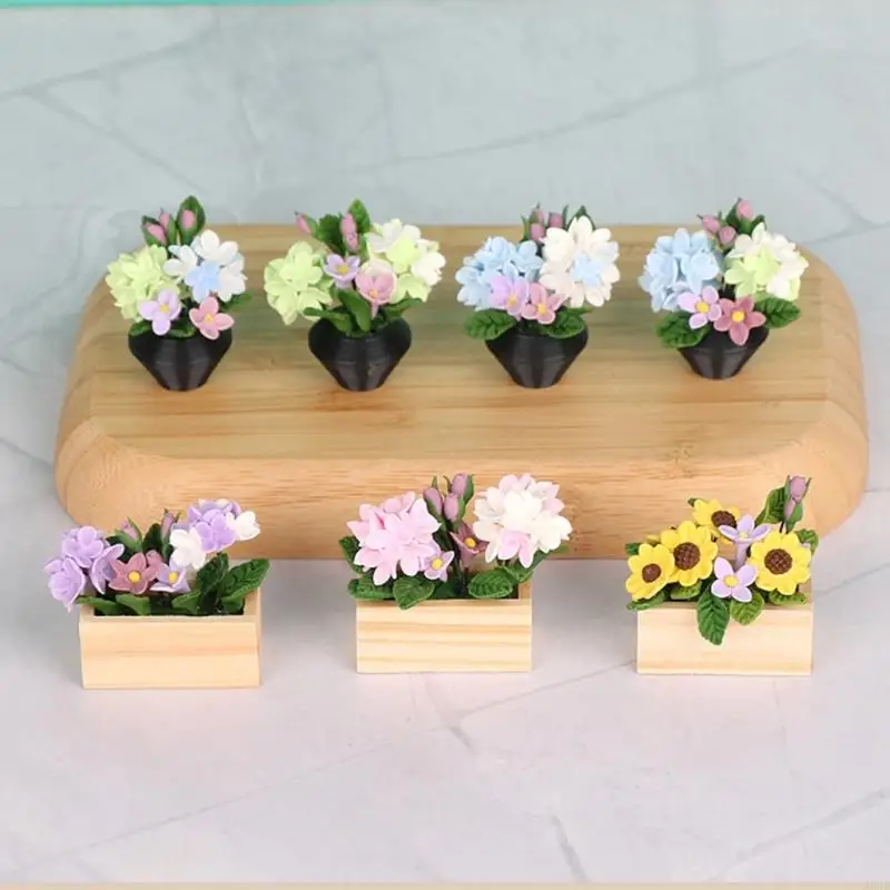 1/12 estatueta modelo flor vaso miniatura para casa boneca, acessórios exibição cena, adereços