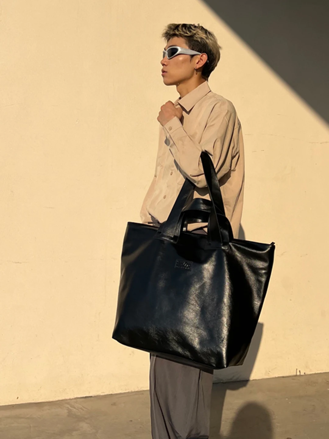 NIN Vintage Leather Tote Bag Unisex Underarm Single Shoulder Soft PU Hobo Bag Street Style Casual Pure Color Korean Fashion