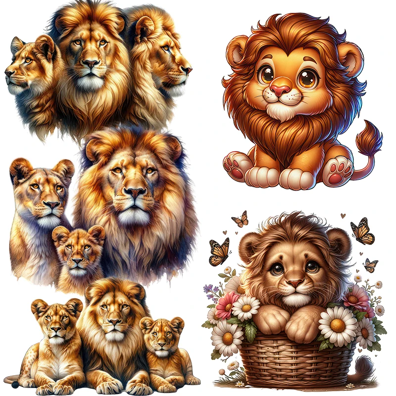 Three Ratels QB96 Mighty Lion Family Cartoon Animals Wall Stickers for Home Decoration IPAD decals car hood stickers