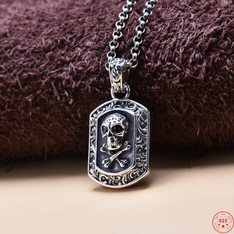 S925 Sterling Silver Charms Pendants for  Men  Fashion Skull Head Knight Personalized locomotive Punk Jewelry