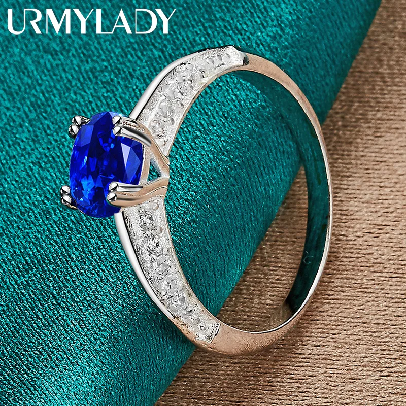 

URMYLADY 925 Sterling Silver Blue Zircon 7-10 # Ring For Women Lady Wedding Party Fashion Charm Jewelry