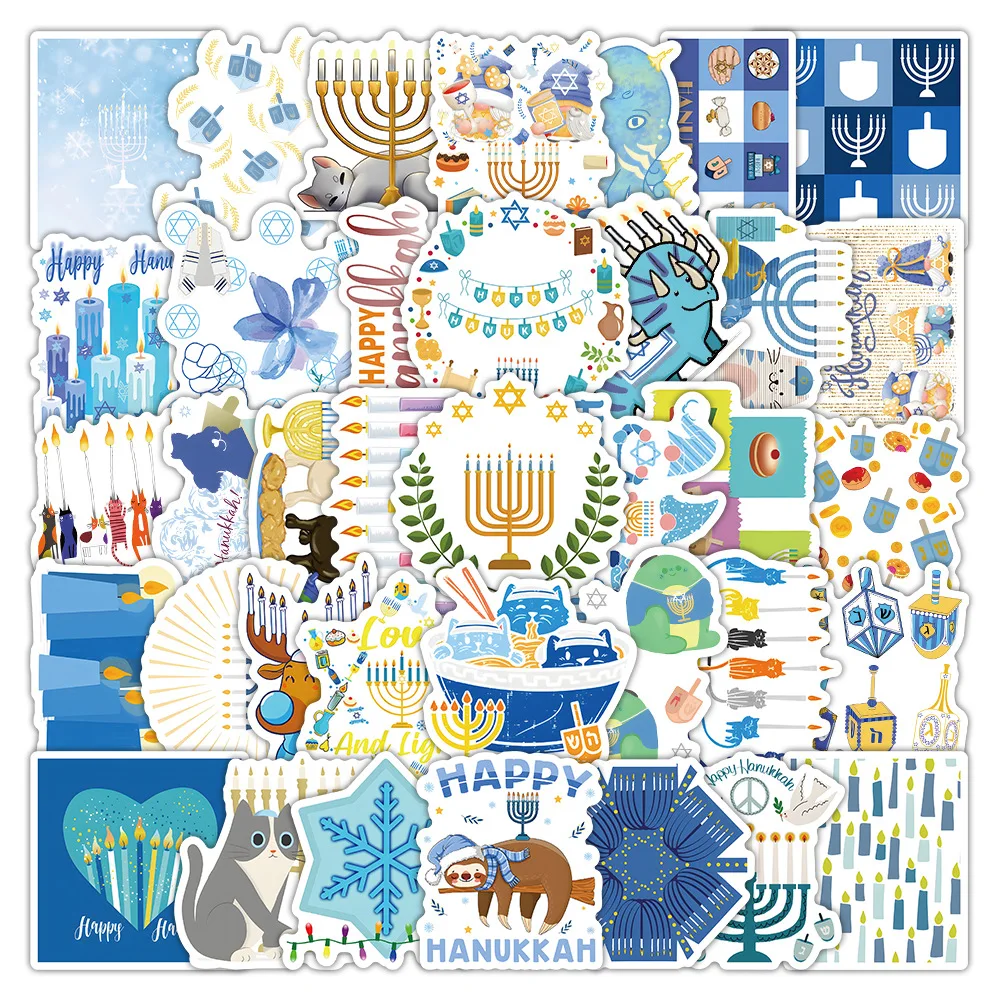 50/100 Uds. Adhesivo de Hanukkah, caja de lápices decorativa creativa de dibujos animados, caja de gafas, cuaderno de recortes, calcomanía para garabatos, juguete para niños