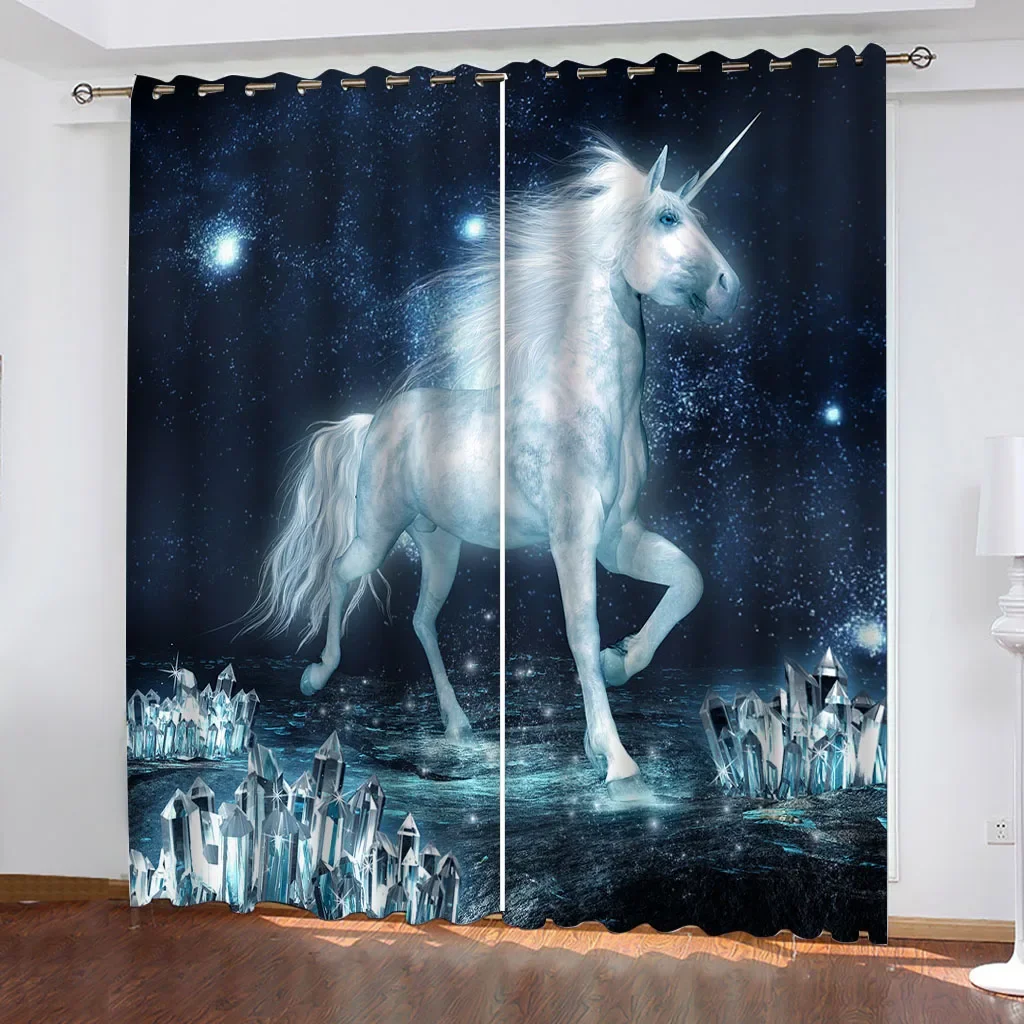 HUANZHUANG Curtains For Living Room Bedroom Window Drapes, Grommet Curtain Sets, Home Decor 2 Panel Print Curtains White Horse S